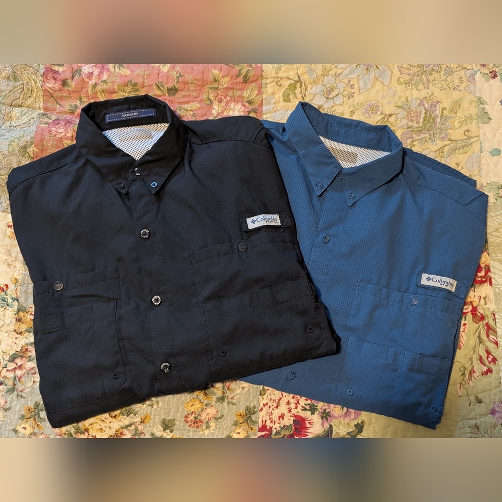 (2) Columbia PFG Tamiami Long Sleeve Shirts bundle of 2 Omni-Shade Fishing Gear